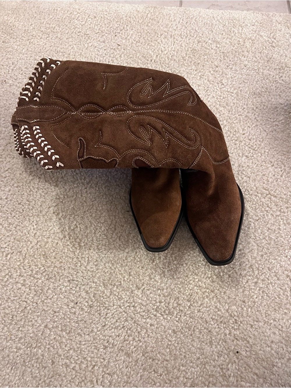 Zara Brown Suede Western Mid-Calf Boots - Women - Picture 2 of 4